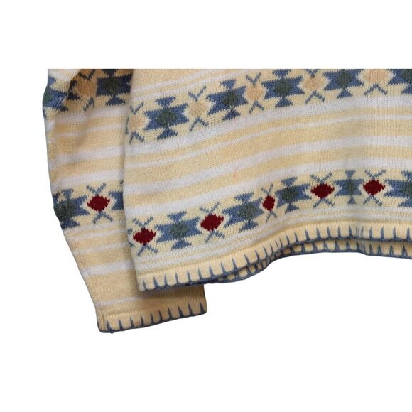 90s Hand Embroidered Aztec Sweater Size Large Ramie Cotton Pastel Southwestern - Picture 6 of 14